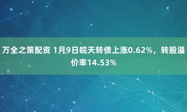 万全之策配资 1月9日皖天转债上涨0.62%，转股溢价率14.53%