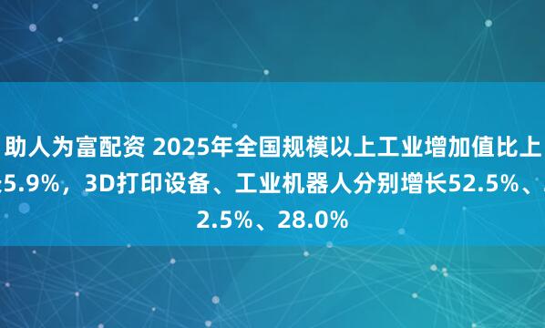 助人为富配资 2025年全国规模以上工业增加值比上年增长5.9%，3D打印设备、工业机器人分别增长52.5%、28.0%